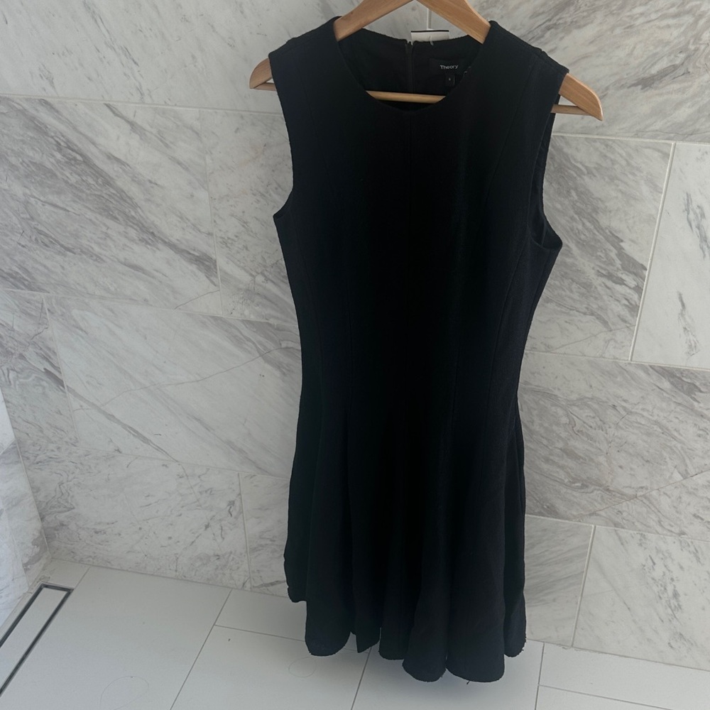 Theory Black Peplum Canvas Tweed Sleeveless Mini Dress 6 NWT